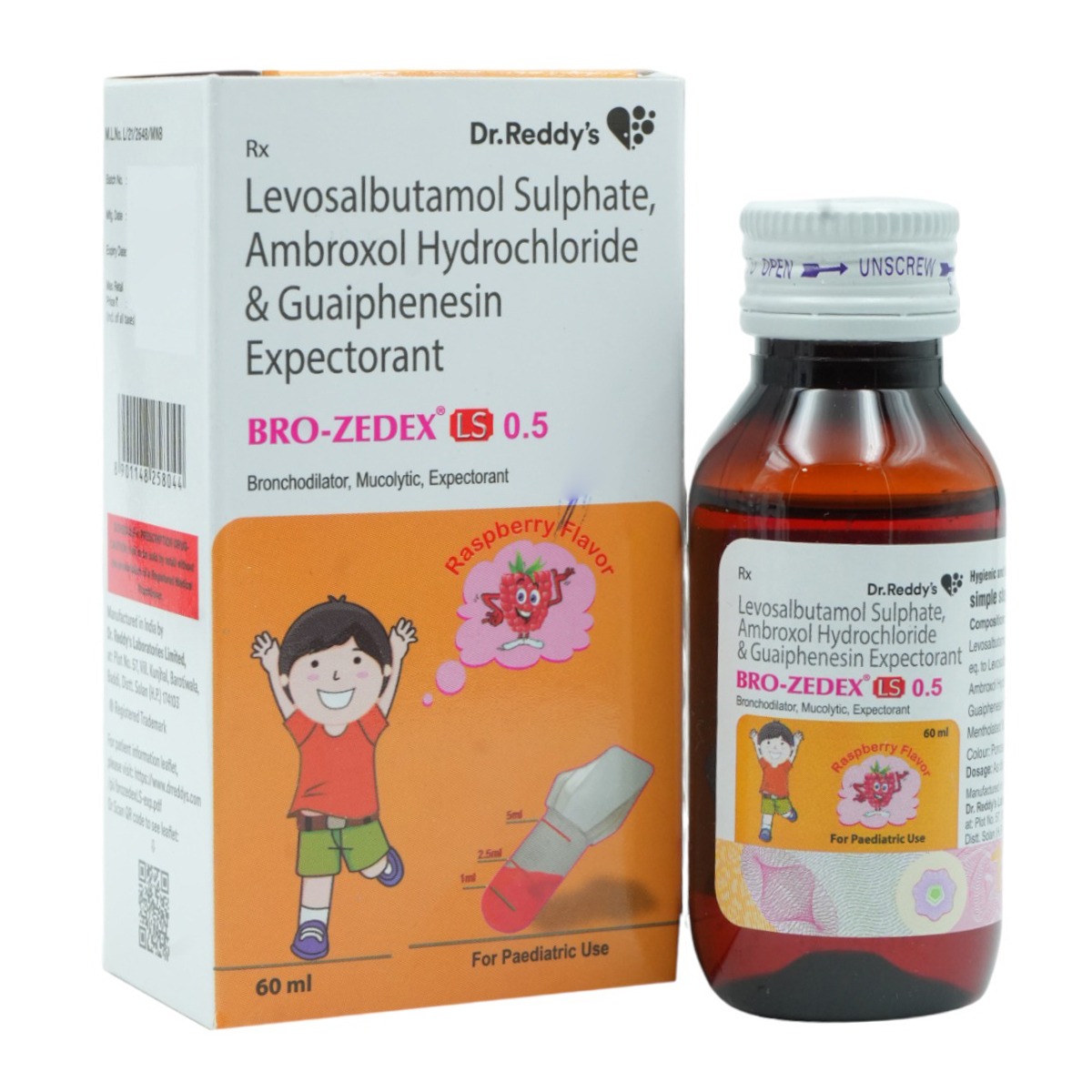 Bro-Zedex LS 0.5 Raspberry Flavour Expectorant 60 ml, Pack of 1 Expectorant Bro-Zedex LS 0.5 Raspberry Flavour Expectorant 60 ml, Pack of 1 Expectorant