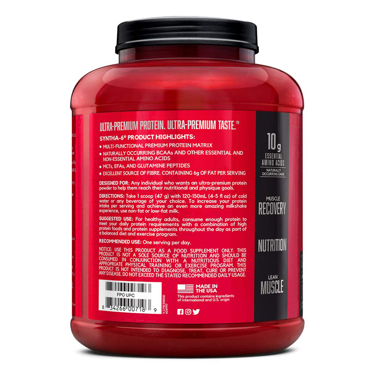 BSN Syntha-6 Chocolate Milkshake Flavour Powder, 5 lb, Pack of 1 BSN Syntha-6 Chocolate Milkshake Flavour Powder, 5 lb, Pack of 1