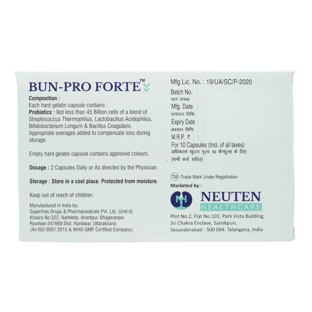 Bun Pro Forte NLT Capsule 10's Bun Pro Forte NLT Capsule 10's