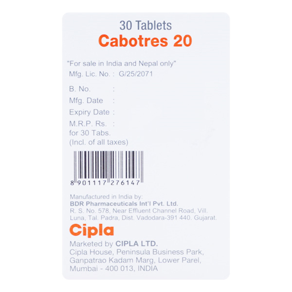 Cabotres 20 mg Tablet 30's, Pack of 1 TABLET Cabotres 20 mg Tablet 30's, Pack of 1 TABLET
