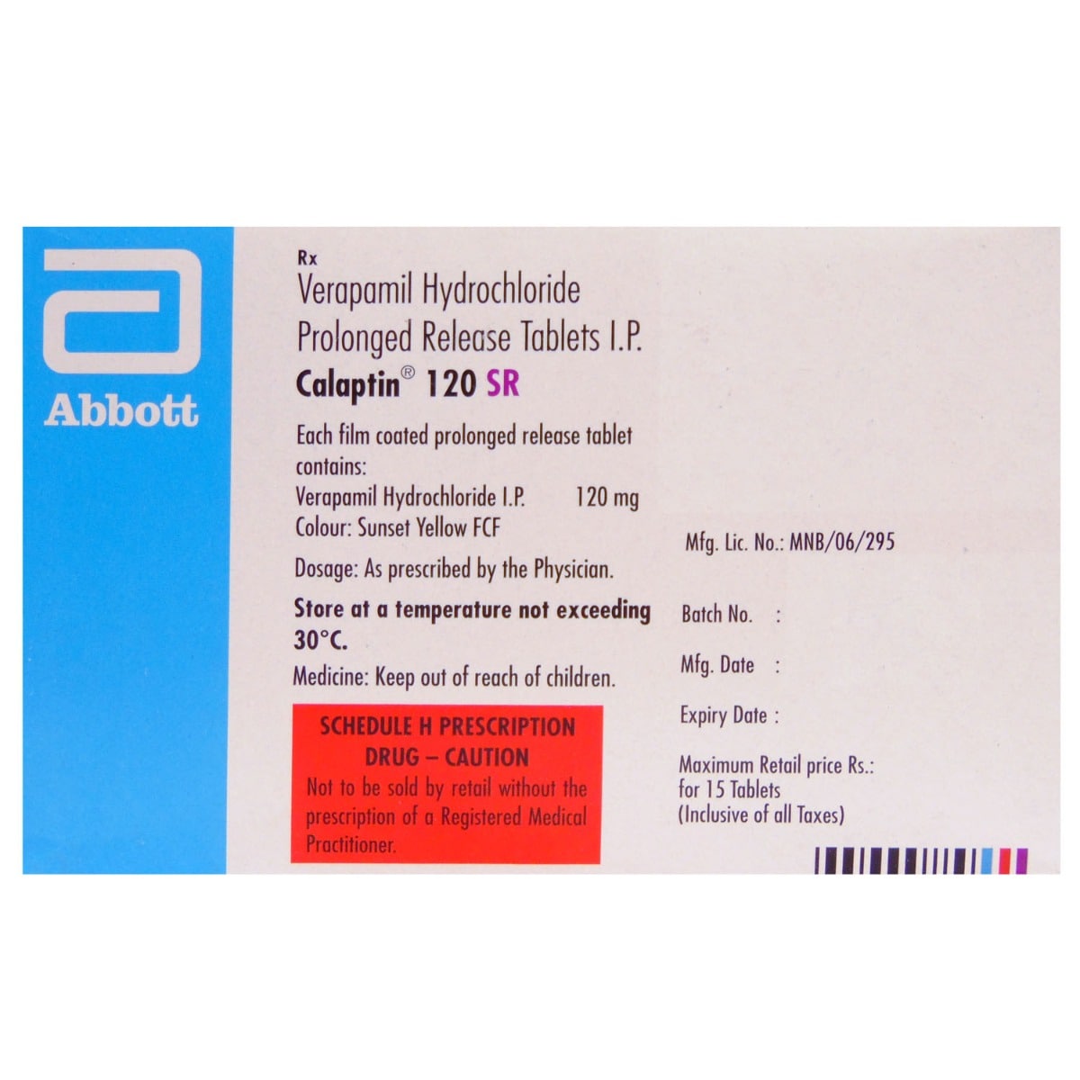 Calaptin 120 SR Tablet 15's, Pack of 15 TABLETS Calaptin 120 SR Tablet 15's, Pack of 15 TABLETS
