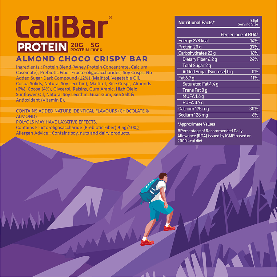 Calibar Protein Almond Choco Crispy Bar, 65 gm, Pack of 1 Calibar Protein Almond Choco Crispy Bar, 65 gm, Pack of 1
