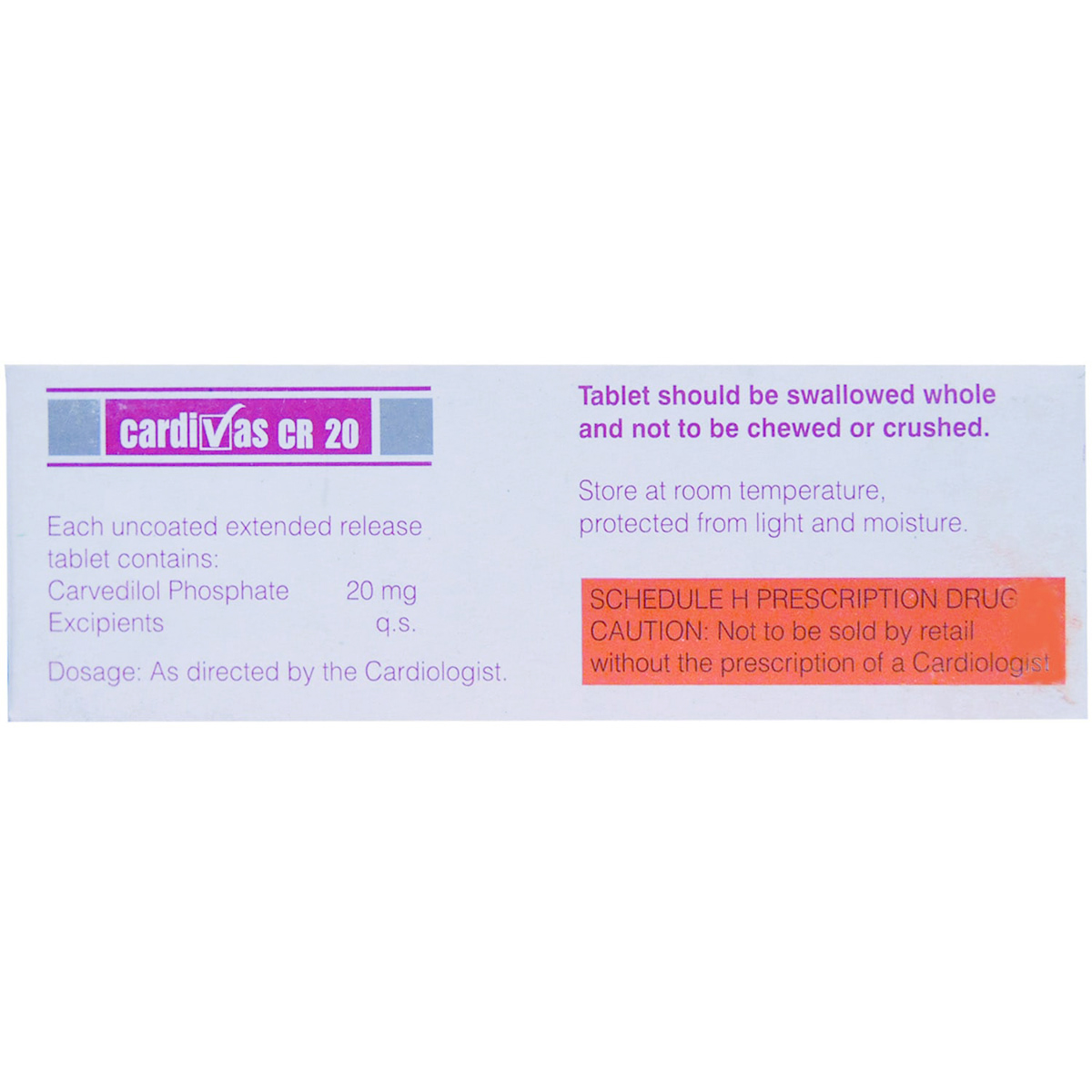 Cardivas CR 20 Tablet 10's, Pack of 10 TABLETS Cardivas CR 20 Tablet 10's, Pack of 10 TABLETS