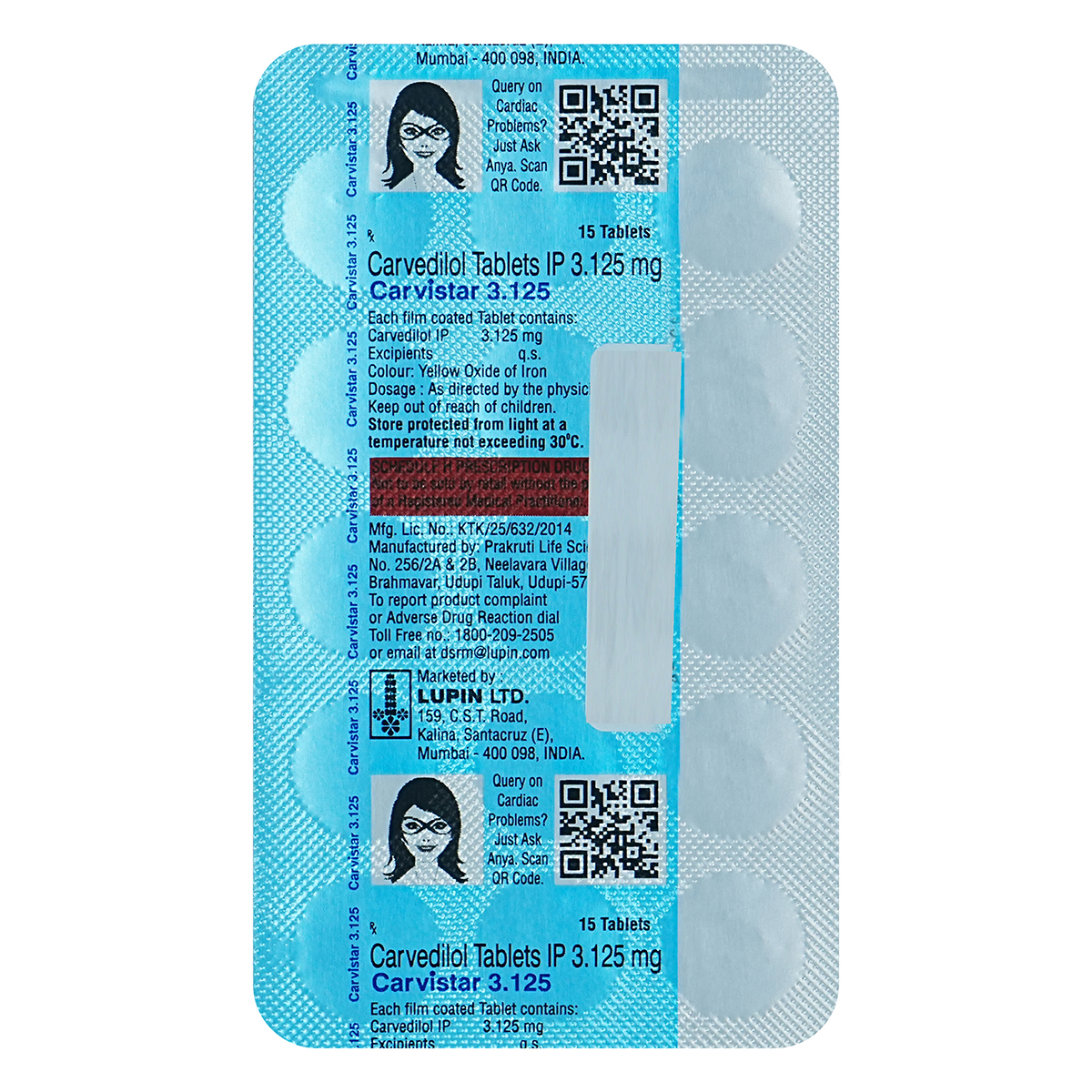 Carvistar 3.125 Tablet 15's, Pack of 15 TABLETS Carvistar 3.125 Tablet 15's, Pack of 15 TABLETS