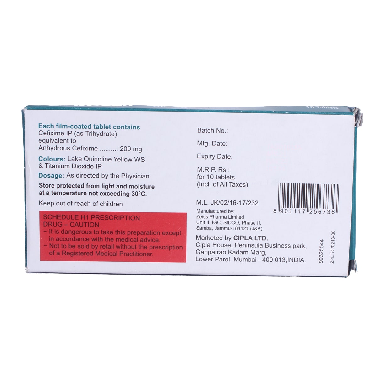 Cefix-200 Tablet 10's, Pack of 10 TABLETS Cefix-200 Tablet 10's, Pack of 10 TABLETS