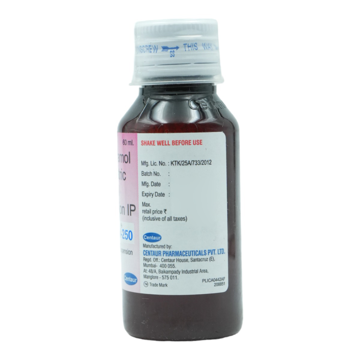 Centamol 250 mg Suspension 60 ml, Pack of 1 Oral Suspension Centamol 250 mg Suspension 60 ml, Pack of 1 Oral Suspension