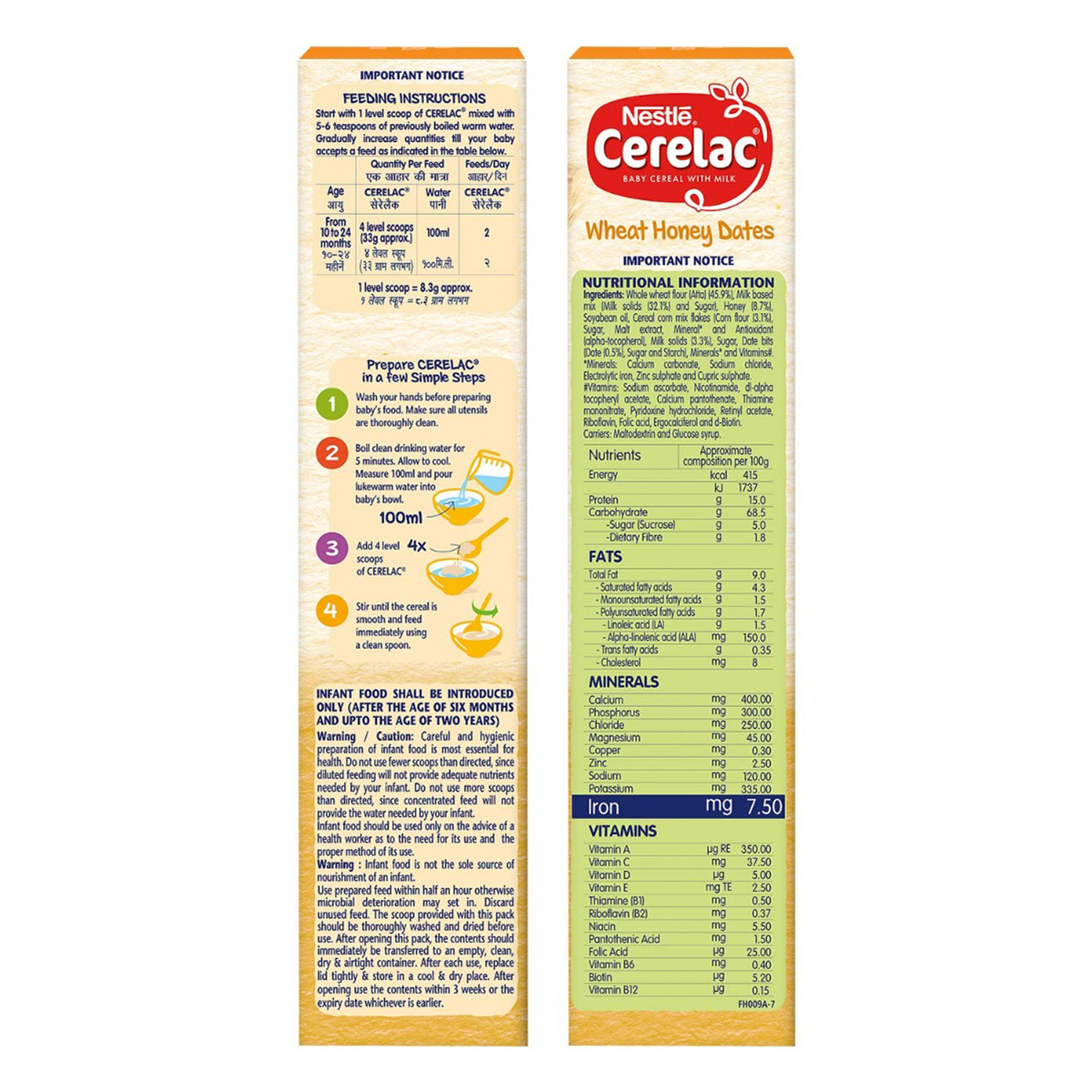 Nestle Cerelac Baby Cereal with Milk Wheat Honey Dates (From 10 to 12 Months) Powder, 300 gm Refill Pack, Pack of 1