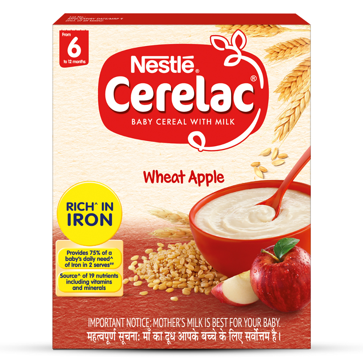 Nestle Cerelac Baby Cereal with Milk Wheat Apple (From 6 to 12 Months) Powder, 300 gm Refill Pack