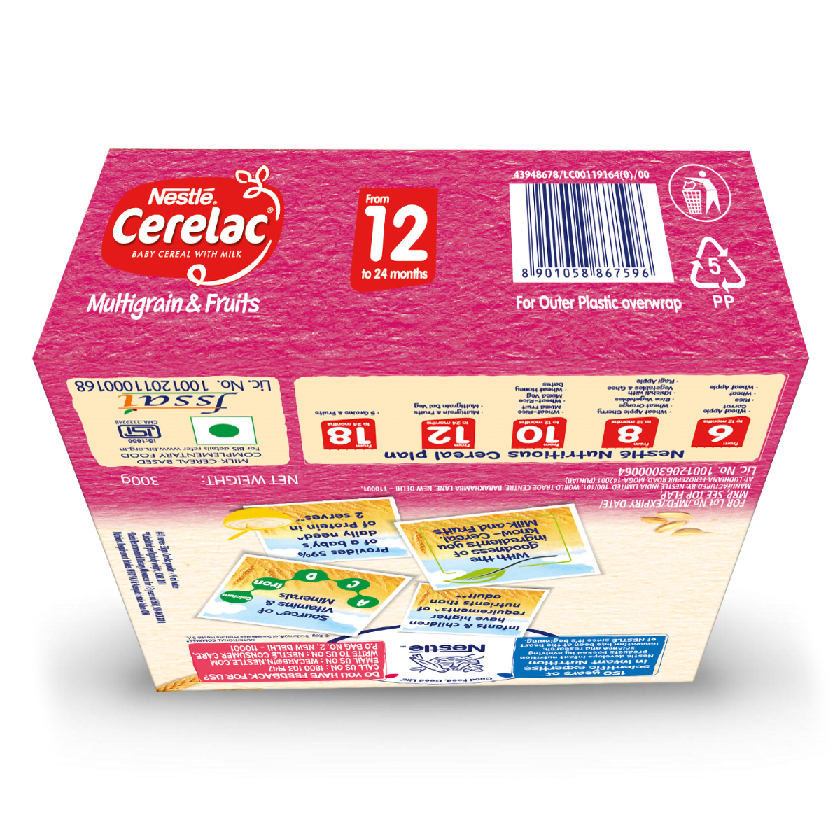 Nestle Cerelac Baby Cereal with Milk Wheat Multigrain &amp; Fruits (From 12 to 24 Months) Powder, 300 gm Refill Pack, Pack of 1