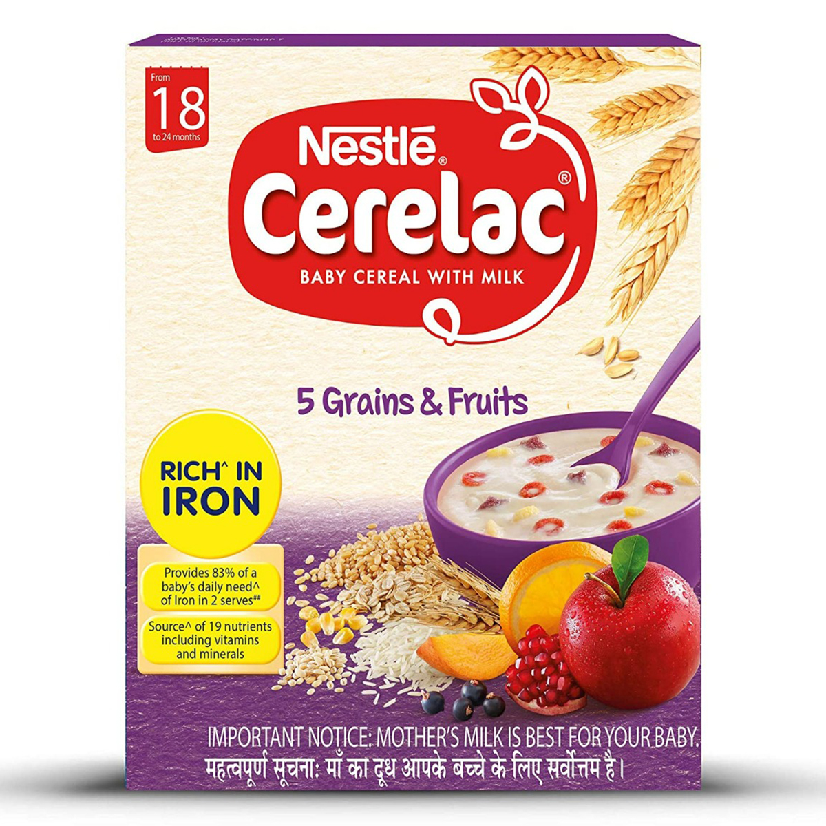 Nestle Cerelac Baby Cereal with Milk Wheat 5 Grains & Fruits Powder, 300 gm Refill Pack