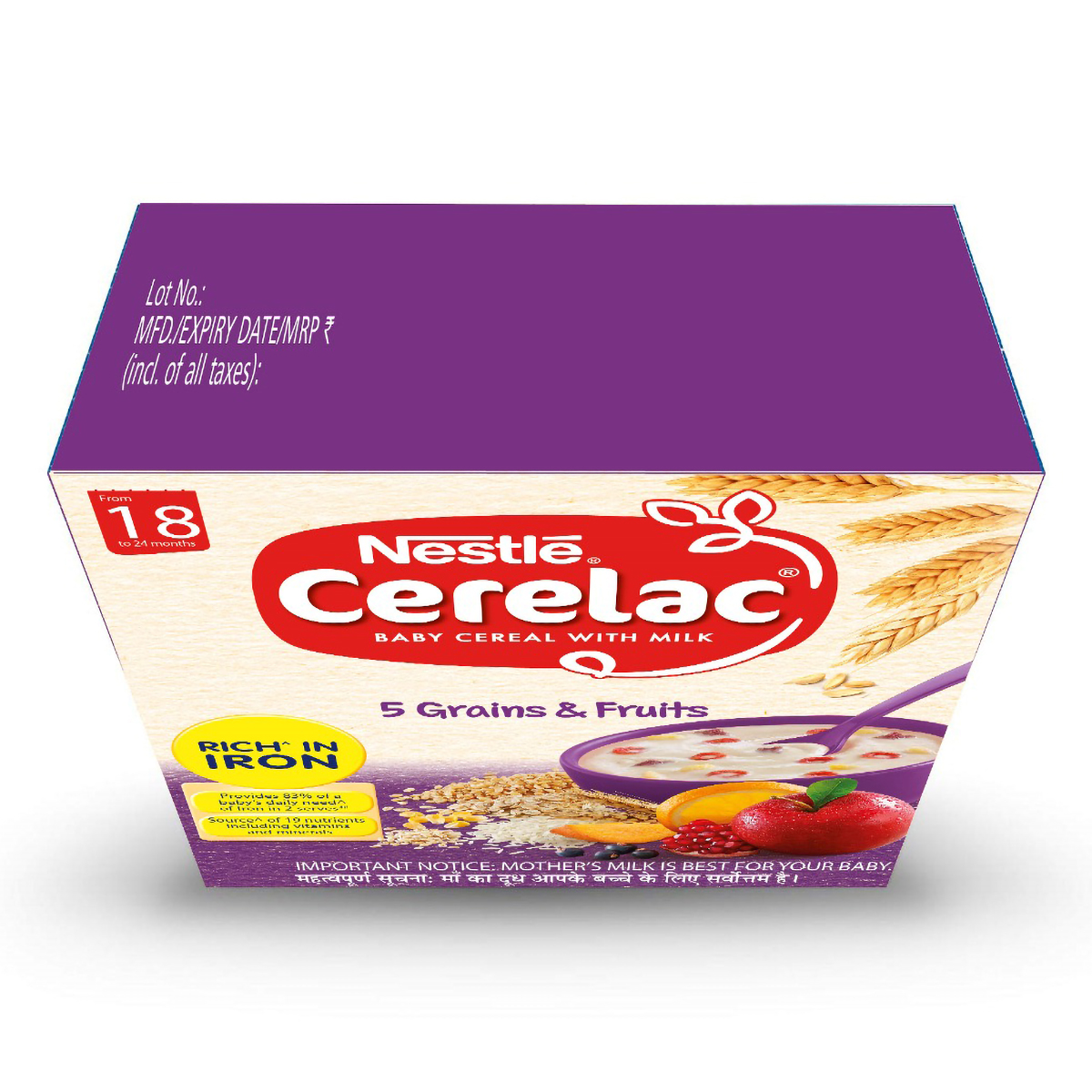 Nestle Cerelac Baby Cereal with Milk Wheat 5 Grains &amp; Fruits Powder, 300 gm Refill Pack, Pack of 1