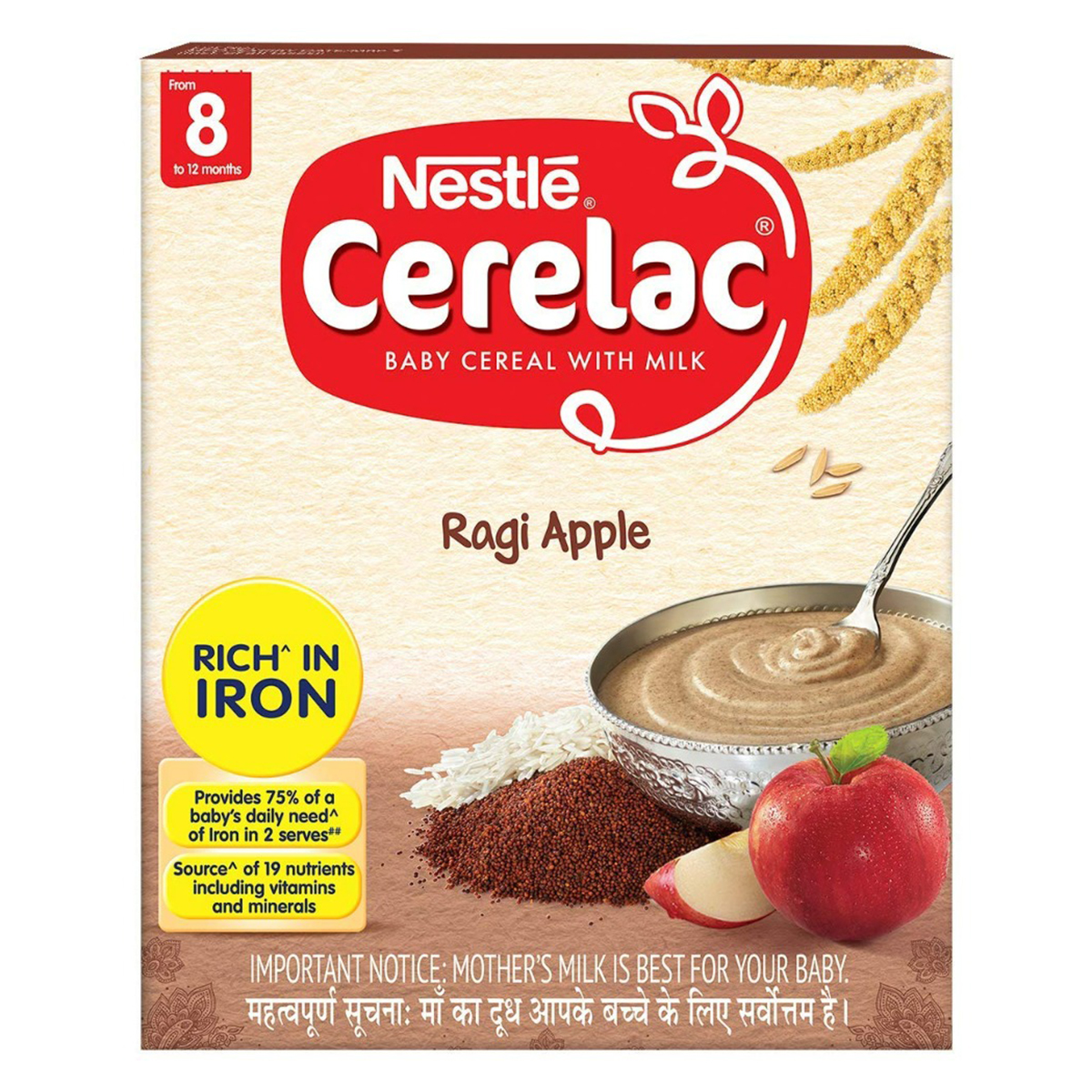 Nestle Cerelac Baby Cereal with Milk Ragi Apple Powder, 300 gm Refill Pack, Pack of 1