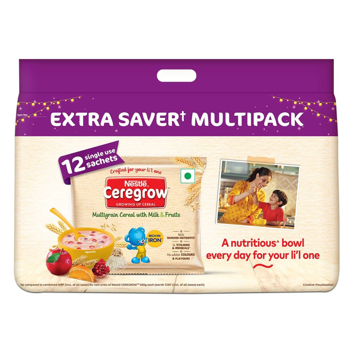 Nestle Ceregrow Multigrain Cereal with Milk & Fruits Powder, 600 gm (12x50 gm), Pack of 1 Nestle Ceregrow Multigrain Cereal with Milk & Fruits Powder, 600 gm (12x50 gm), Pack of 1