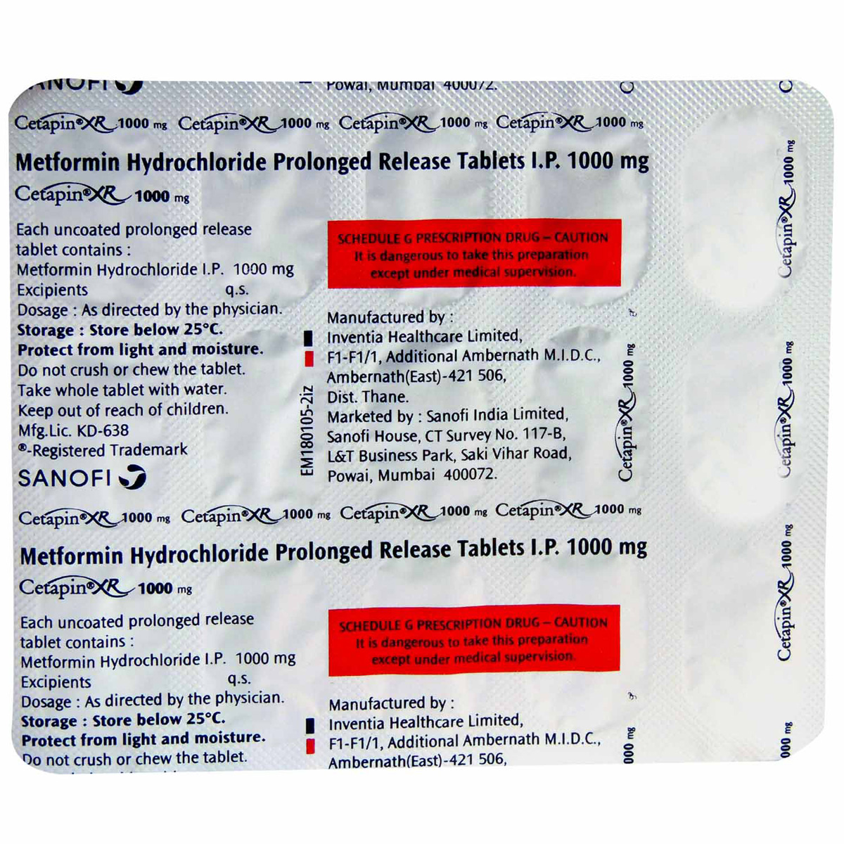 Cetapin XR 1000 mg Tablet 15's, Pack of 15 TABLETS Cetapin XR 1000 mg Tablet 15's, Pack of 15 TABLETS