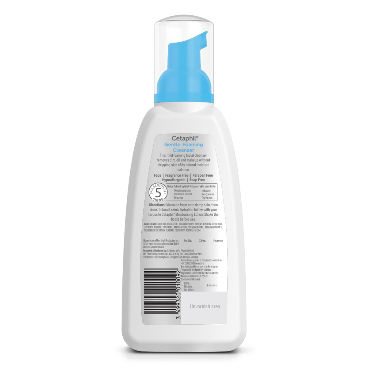 Cetaphil Gentle Foaming Cleanser 236 ml | Glycerine, Vitamin E, Pro Vitamin B5 | Gently Cleanses Skin | For All Skin Type, Pack of 1 Cetaphil Gentle Foaming Cleanser 236 ml | Glycerine, Vitamin E, Pro Vitamin B5 | Gently Cleanses Skin | For All Skin Type, Pack of 1