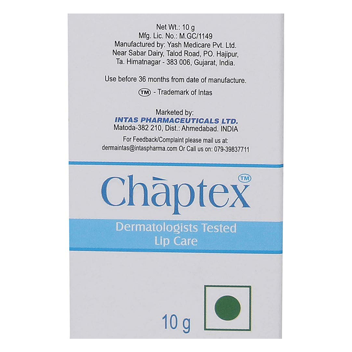 Chaptex Dermotologist Tested Lip Care SPF 15, 10 gm, Pack of 1 Chaptex Dermotologist Tested Lip Care SPF 15, 10 gm, Pack of 1