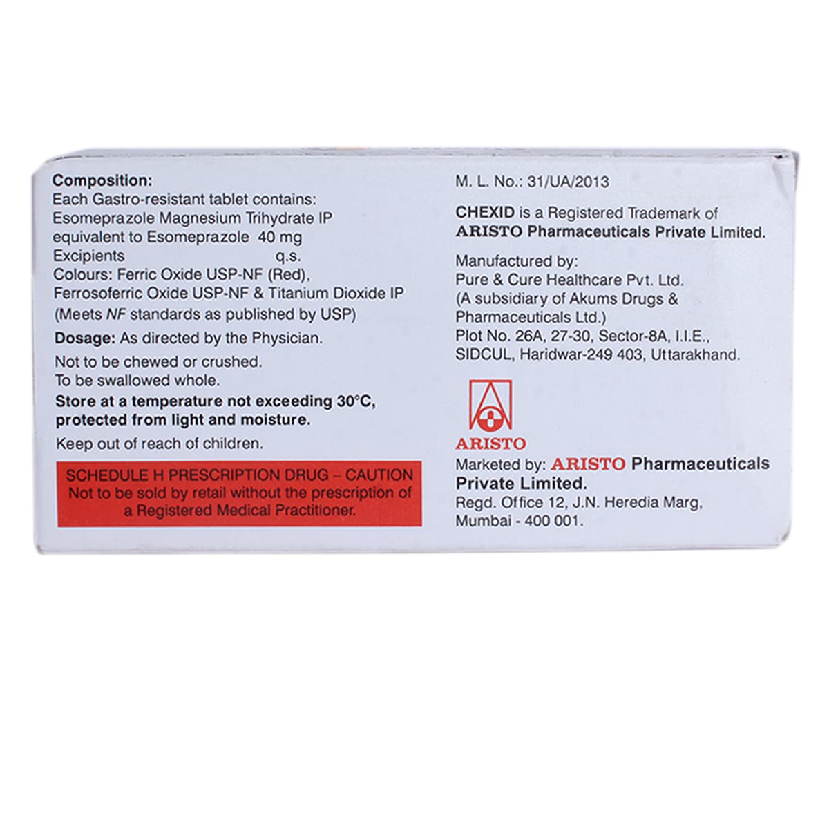 Chexid RF 40 mg Tablet 10's, Pack of 10 TABLETS Chexid RF 40 mg Tablet 10's, Pack of 10 TABLETS