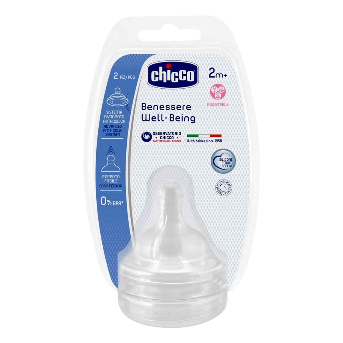 Chicco Benessere Well-Being Adjustable Silicone Nipples 2+ Months, 2 Count, Pack of 1 Chicco Benessere Well-Being Adjustable Silicone Nipples 2+ Months, 2 Count, Pack of 1