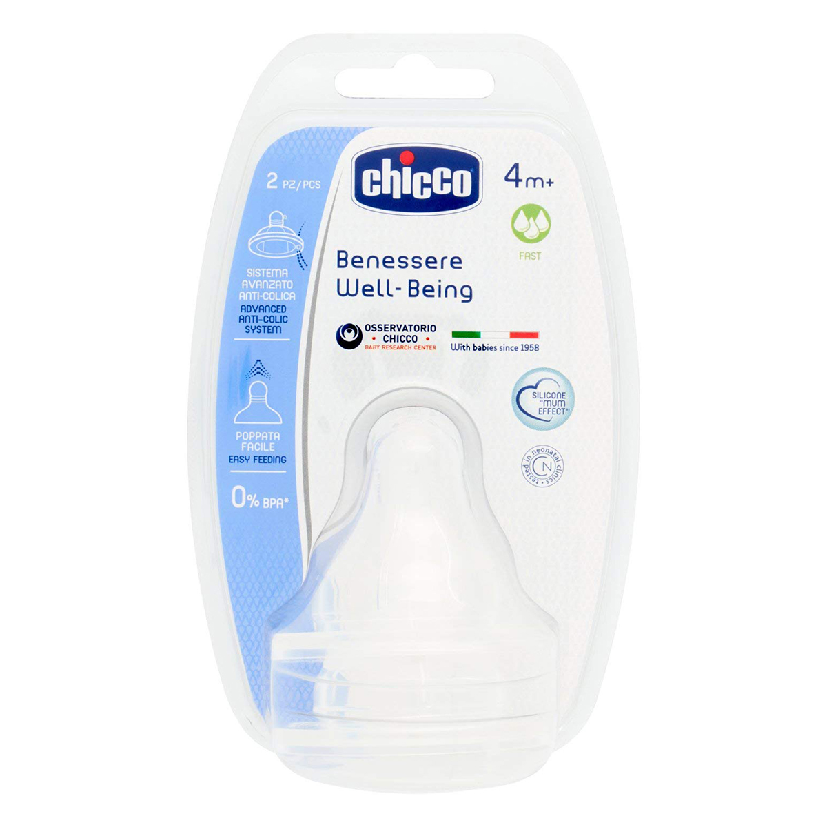 Chicco Benessere Well-Being Adjustable Silicone Nipple 4+ Months, 2 Count, Pack of 1 Chicco Benessere Well-Being Adjustable Silicone Nipple 4+ Months, 2 Count, Pack of 1
