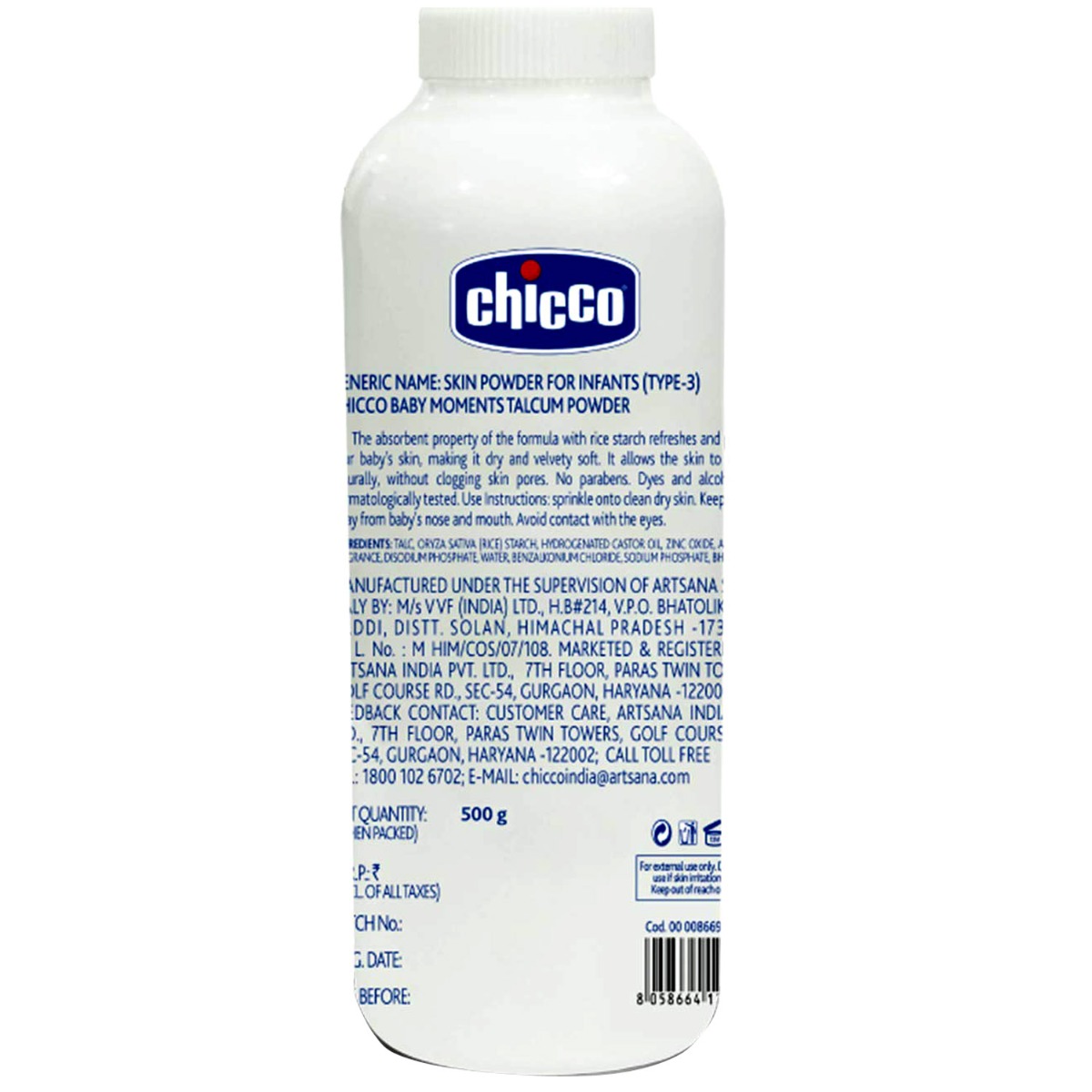 Chicco Talcum Powder, 500 gm, Pack of 1 Chicco Talcum Powder, 500 gm, Pack of 1