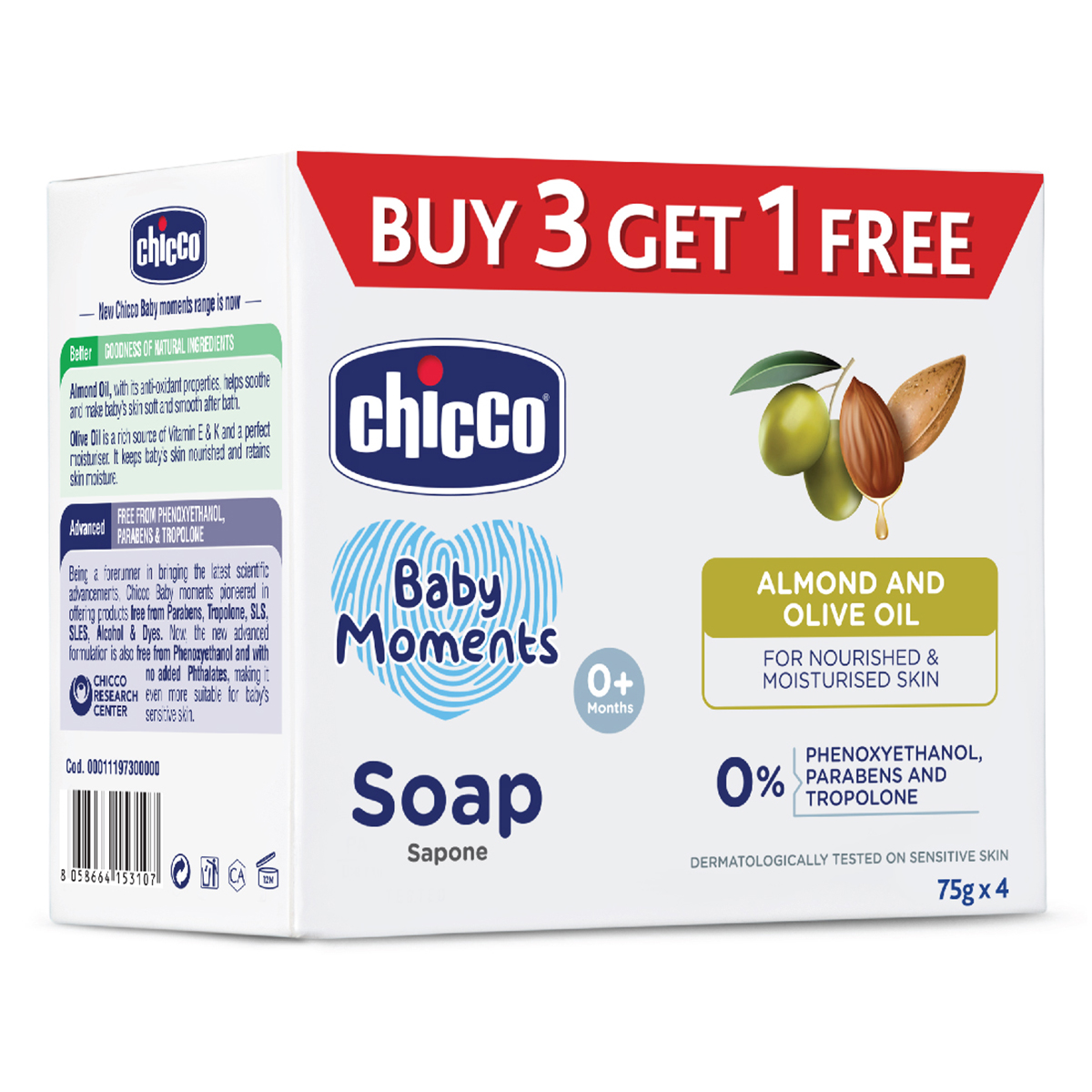 Chicco Baby Moments Soap, 75 gm (Buy 3, Get 1 Free), Pack of 1 Chicco Baby Moments Soap, 75 gm (Buy 3, Get 1 Free), Pack of 1