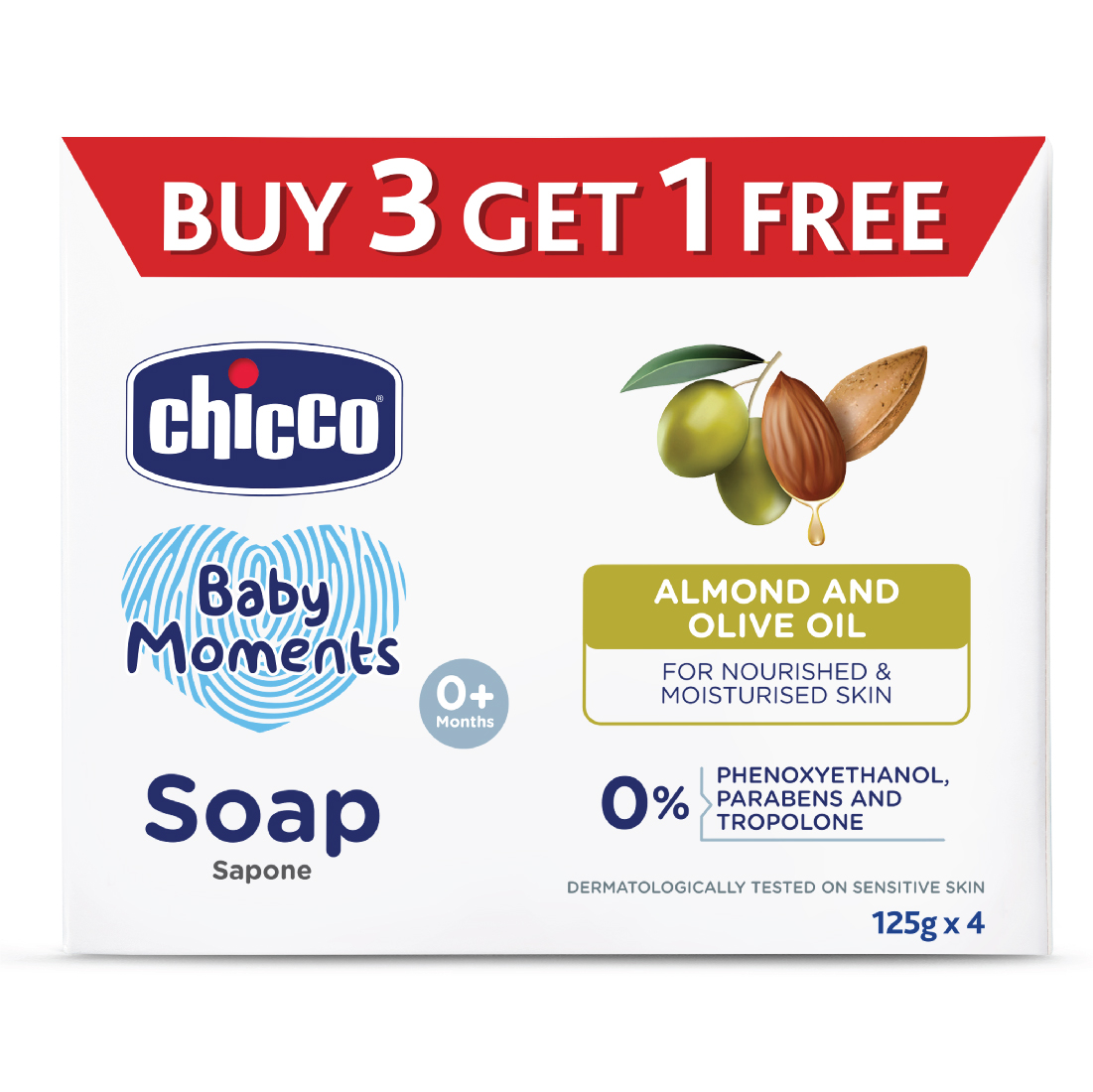 Chicco Baby Moments Soap, 125 gm (Buy 3, Get 1 Free), Pack of 1 Chicco Baby Moments Soap, 125 gm (Buy 3, Get 1 Free), Pack of 1