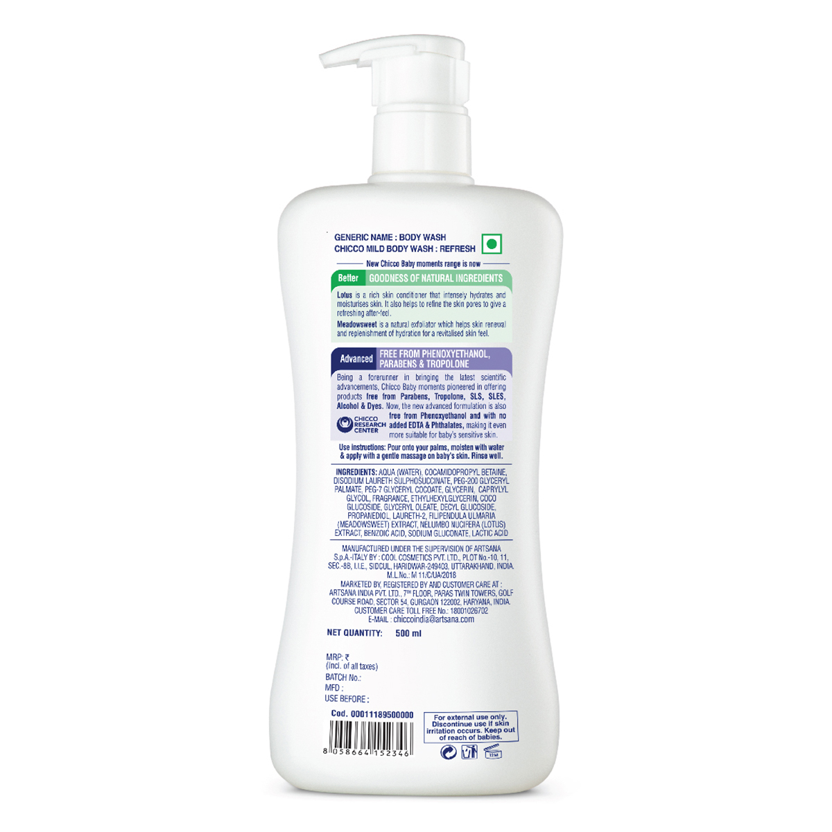 Chicco Baby Moments Refresh Mild Body Wash, 500 ml, Pack of 1 Chicco Baby Moments Refresh Mild Body Wash, 500 ml, Pack of 1