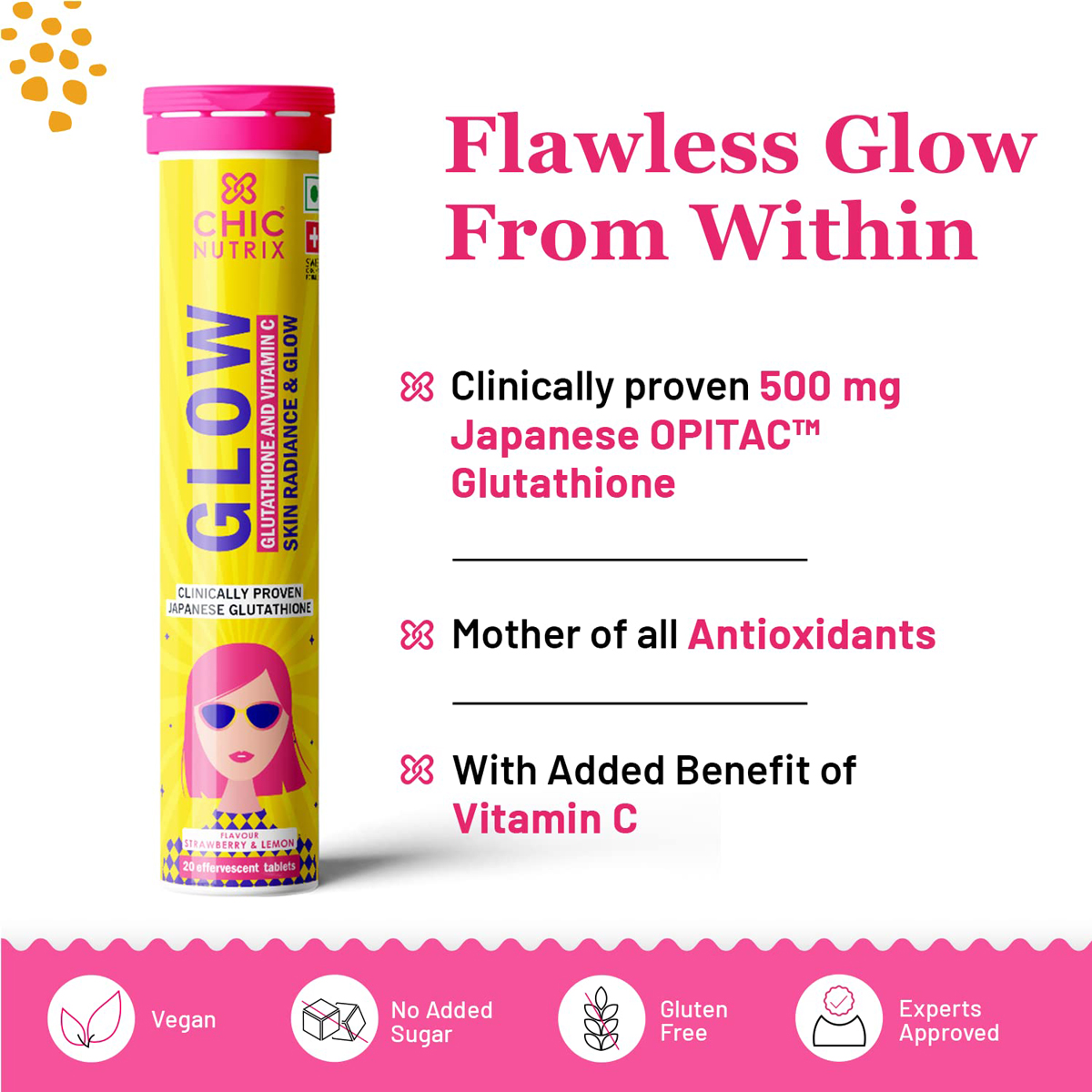 Chicnutrix Glow Glutathione & Vitamin C, 20 Effervescent Tablets, Pack of 1 Chicnutrix Glow Glutathione & Vitamin C, 20 Effervescent Tablets, Pack of 1