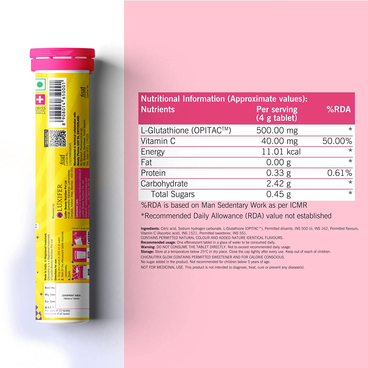 Chicnutrix Glow Glutathione & Vitamin C, 20 Effervescent Tablets, Pack of 1 Chicnutrix Glow Glutathione & Vitamin C, 20 Effervescent Tablets, Pack of 1