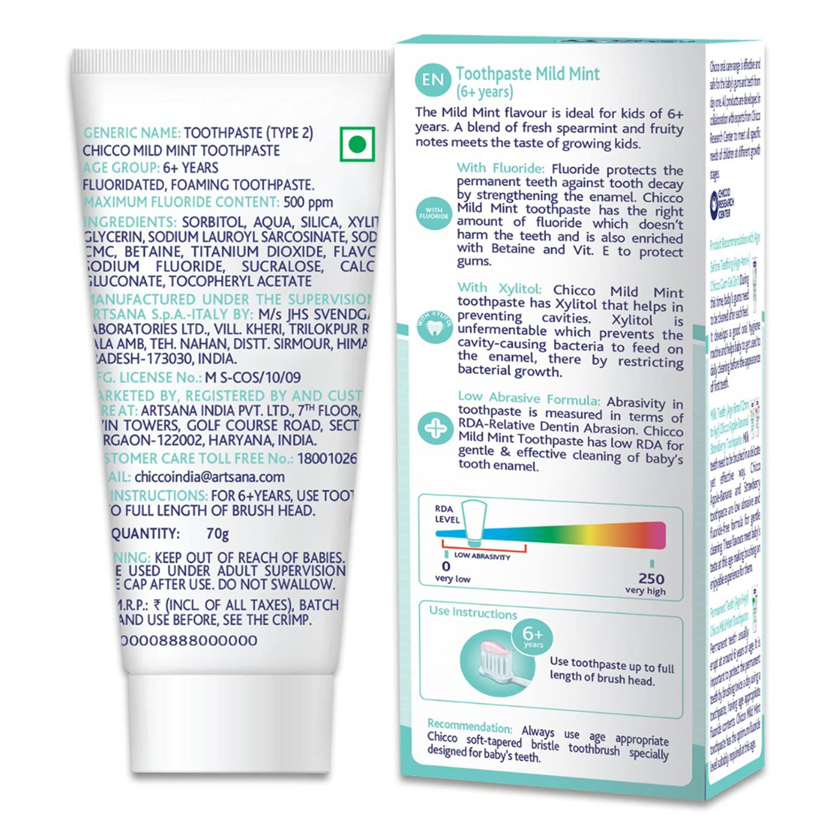 Chicco Mild Mint Flavour Toothpaste for 6+ Year Kids, 70 gm, Pack of 1 Chicco Mild Mint Flavour Toothpaste for 6+ Year Kids, 70 gm, Pack of 1