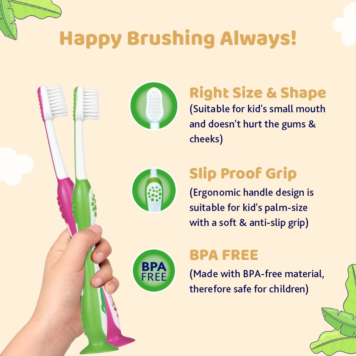 Chicco Soft Pink & Green Toothbrush for 3-8 Year Kids, 2 Count, Pack of 1 Chicco Soft Pink & Green Toothbrush for 3-8 Year Kids, 2 Count, Pack of 1