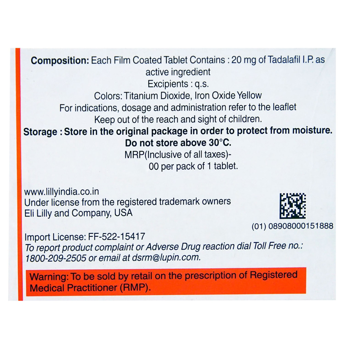 Cialis 20 mg Tablet 1's, Pack of 1 TABLET Cialis 20 mg Tablet 1's, Pack of 1 TABLET