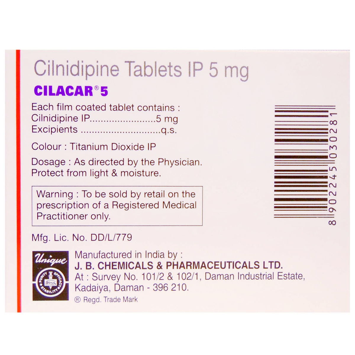 Cilacar 5 Tablet 10's, Pack of 10 TABLETS Cilacar 5 Tablet 10's, Pack of 10 TABLETS