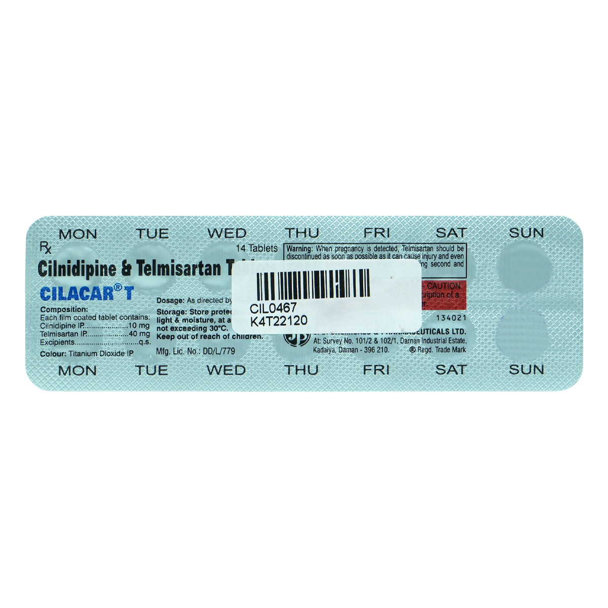 Cilacar T 10 mg/40 mg Tablet 14's, Pack of 14 TabletS Cilacar T 10 mg/40 mg Tablet 14's, Pack of 14 TabletS