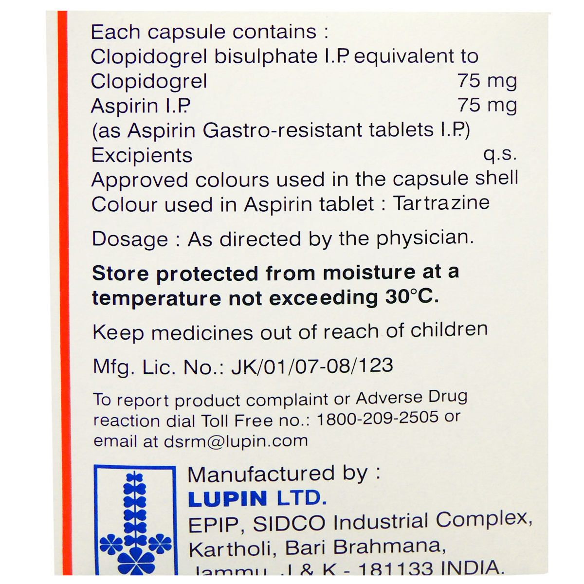 Clopitab-A 75 Capsule 15's, Pack of 15 CAPSULES Clopitab-A 75 Capsule 15's, Pack of 15 CAPSULES