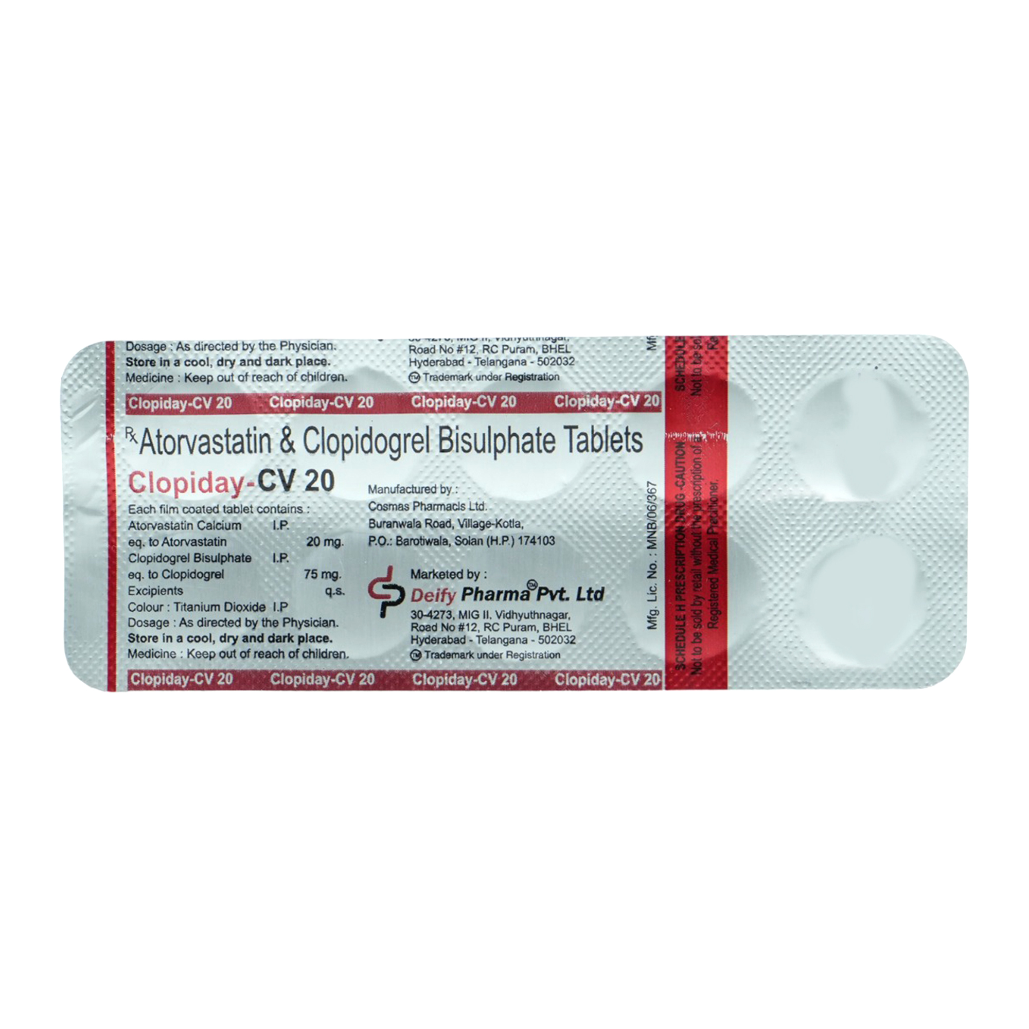 Clopiday CV 20 Tablet 10's, Pack of 10 TABLETS Clopiday CV 20 Tablet 10's, Pack of 10 TABLETS