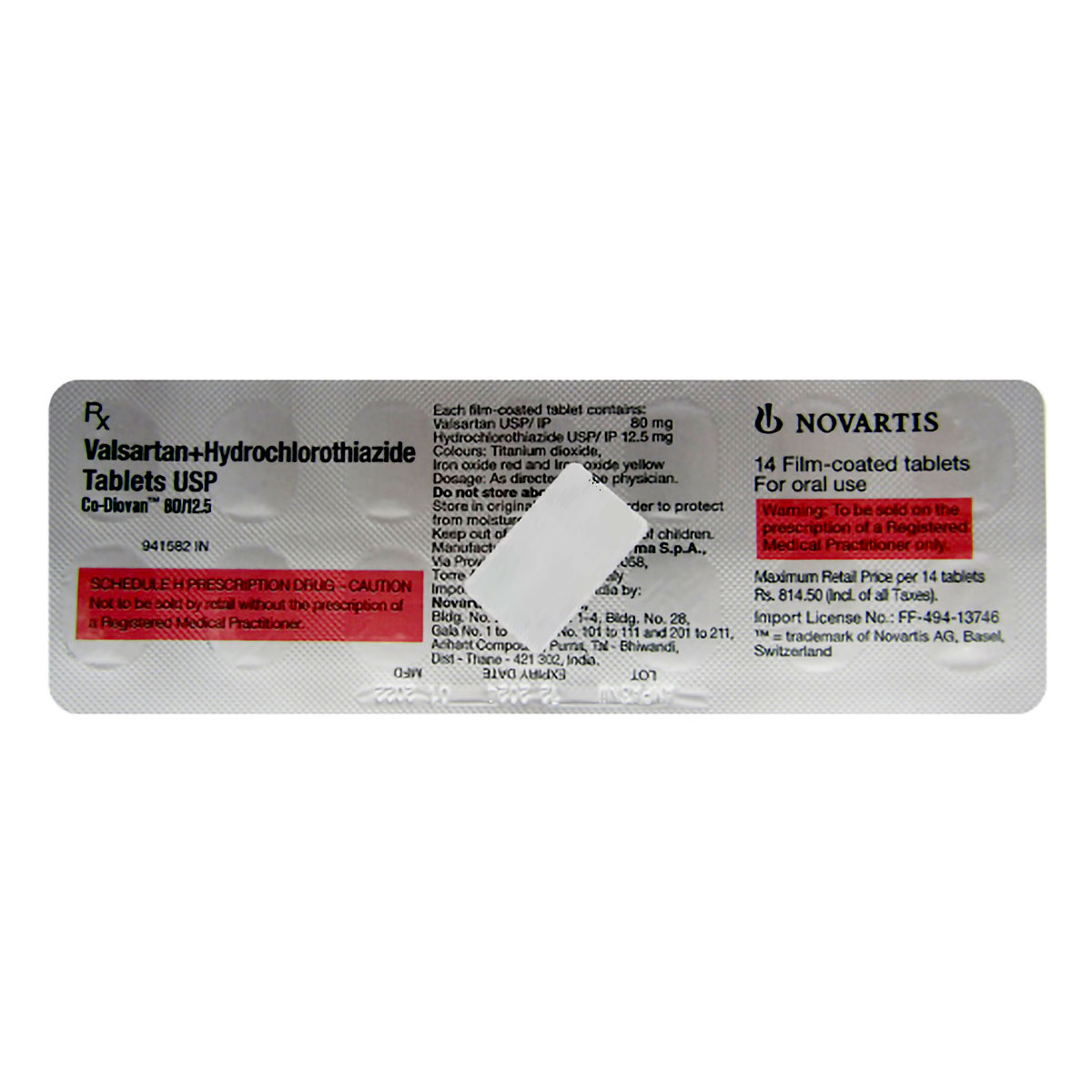 Buy Co-Diovan Fct 80/12.5Mg Tablet Online