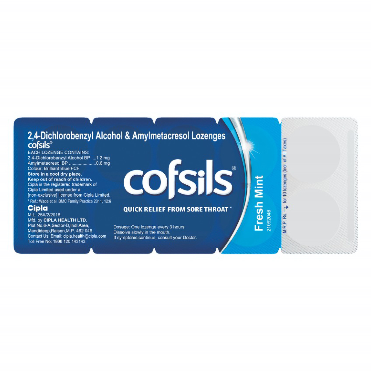 Cofsils Fresh Mint Flavour, 10 Lozenges, Pack of 10