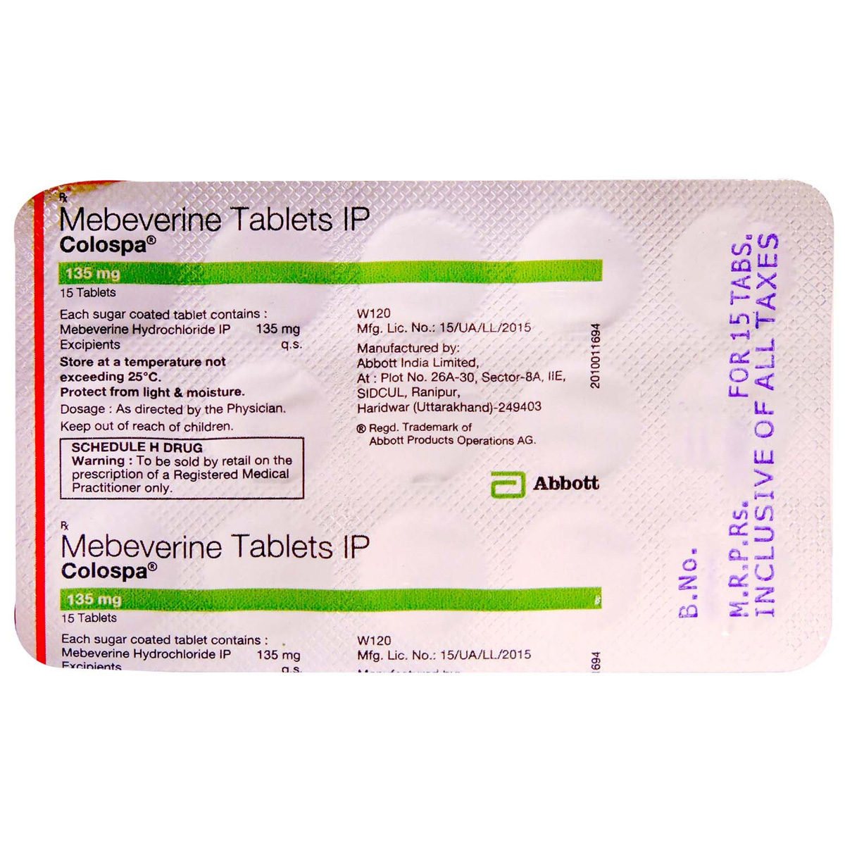 Colospa 135 mg Tablet 15's, Pack of 15 TABLETS Colospa 135 mg Tablet 15's, Pack of 15 TABLETS