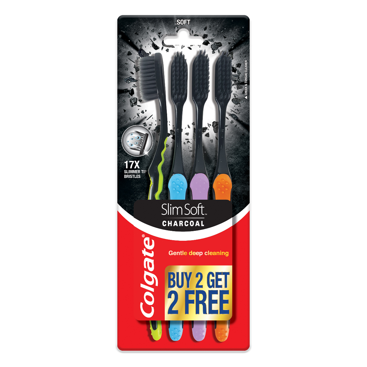 Colgate Slim Soft Charcoal Toothbrush, 4 Count (Buy 2, Get 2 Free), Pack of 1 Colgate Slim Soft Charcoal Toothbrush, 4 Count (Buy 2, Get 2 Free), Pack of 1