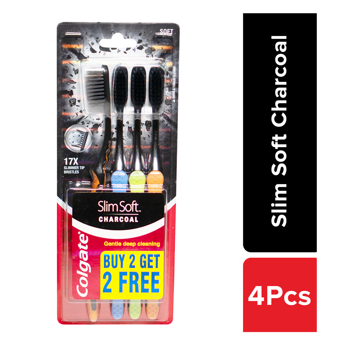 Colgate Slim Soft Charcoal Toothbrush, 4 Count (Buy 2, Get 2 Free), Pack of 1 Colgate Slim Soft Charcoal Toothbrush, 4 Count (Buy 2, Get 2 Free), Pack of 1