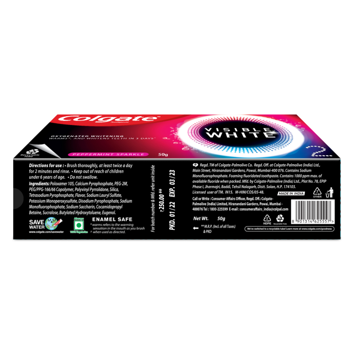 Colgate Visible White O2 Whitening Peppermint Sparkle Toothpaste, 50 gm, Pack of 1 Colgate Visible White O2 Whitening Peppermint Sparkle Toothpaste, 50 gm, Pack of 1