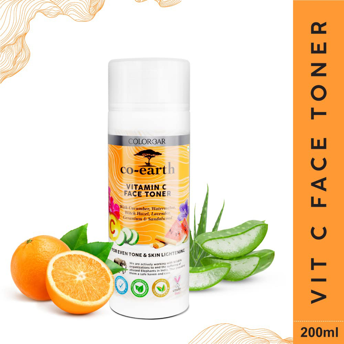 Colorbar Co-Earth Vitamin C Face Toner 200 ml | Cucumber, Watermelon, Witch Hazel, lavender, Granium & Sandalwood | Tightens Pore | Hydrates & Lightens Skin | For Even Toned Skin, Pack of 1 Colorbar Co-Earth Vitamin C Face Toner 200 ml | Cucumber, Watermelon, Witch Hazel, lavender, Granium & Sandalwood | Tightens Pore | Hydrates & Lightens Skin | For Even Toned Skin, Pack of 1