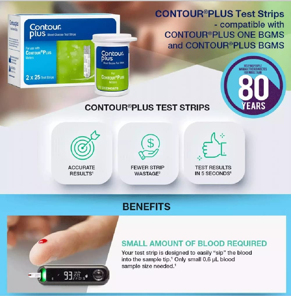 Contour Plus Blood Glucose Test Strips, 50 Count, Pack of 1 Contour Plus Blood Glucose Test Strips, 50 Count, Pack of 1