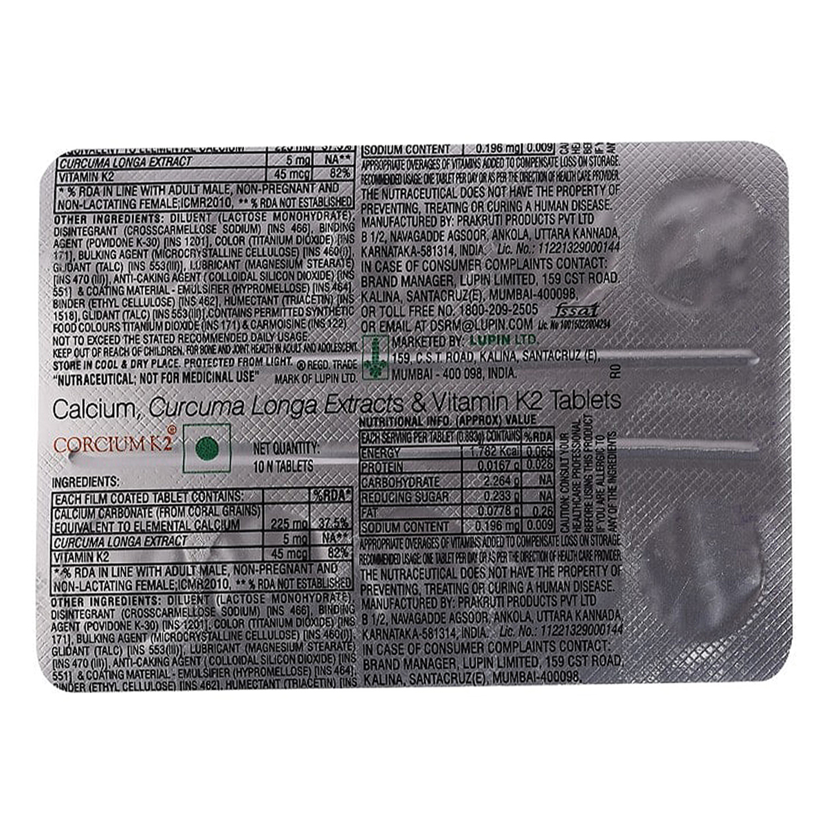 Corcium K2 Tablet 10's, Pack of 10 Corcium K2 Tablet 10's, Pack of 10
