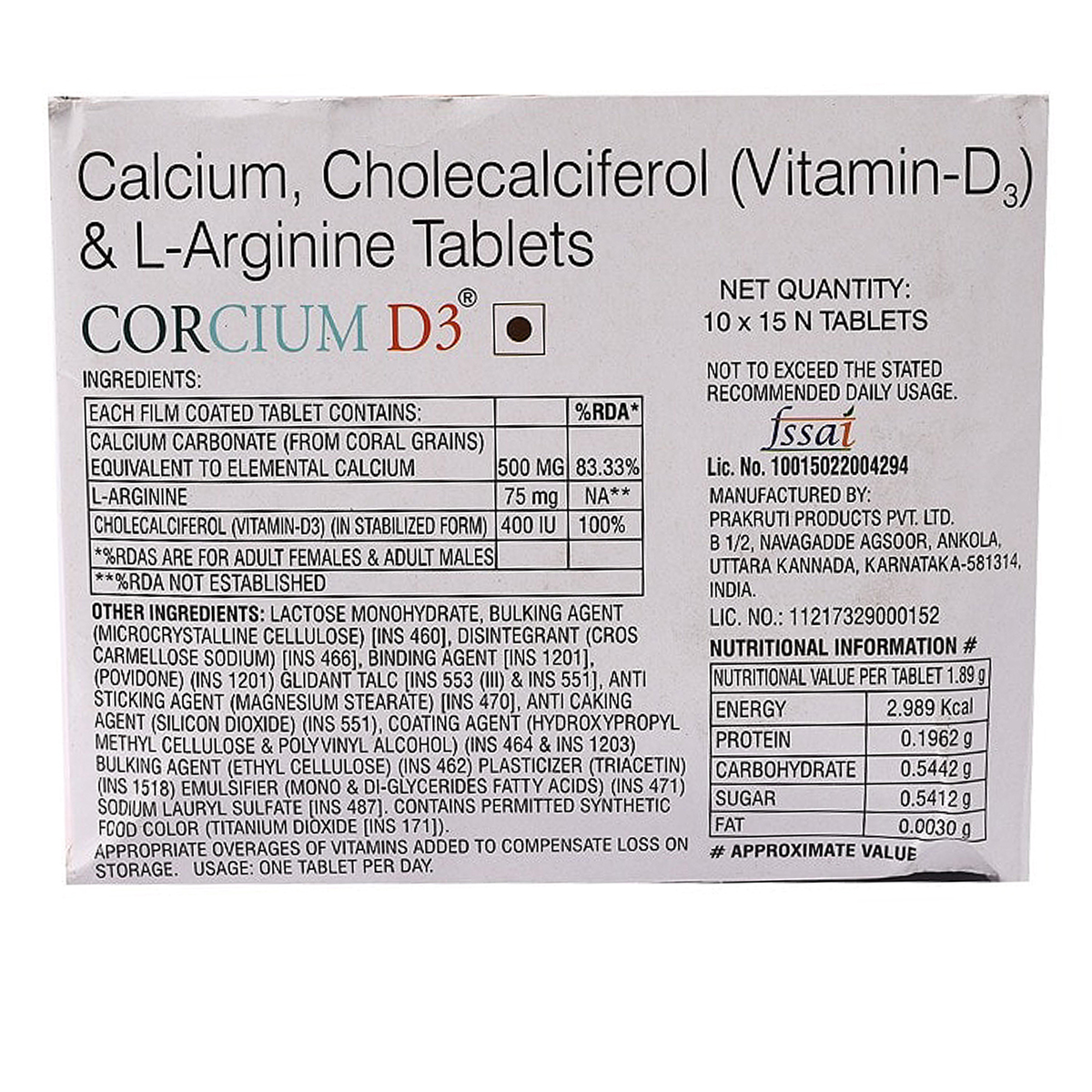 Corcium D3 Tablet 15's, Pack of 15 Corcium D3 Tablet 15's, Pack of 15