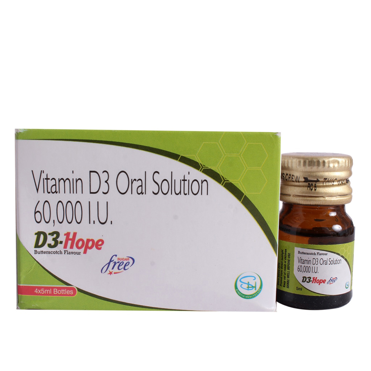 D3-Hope 60K Sugar Free Butterscotch Flavour Oral Solution 5 ml, Pack of 1 SOLUTION D3-Hope 60K Sugar Free Butterscotch Flavour Oral Solution 5 ml, Pack of 1 SOLUTION