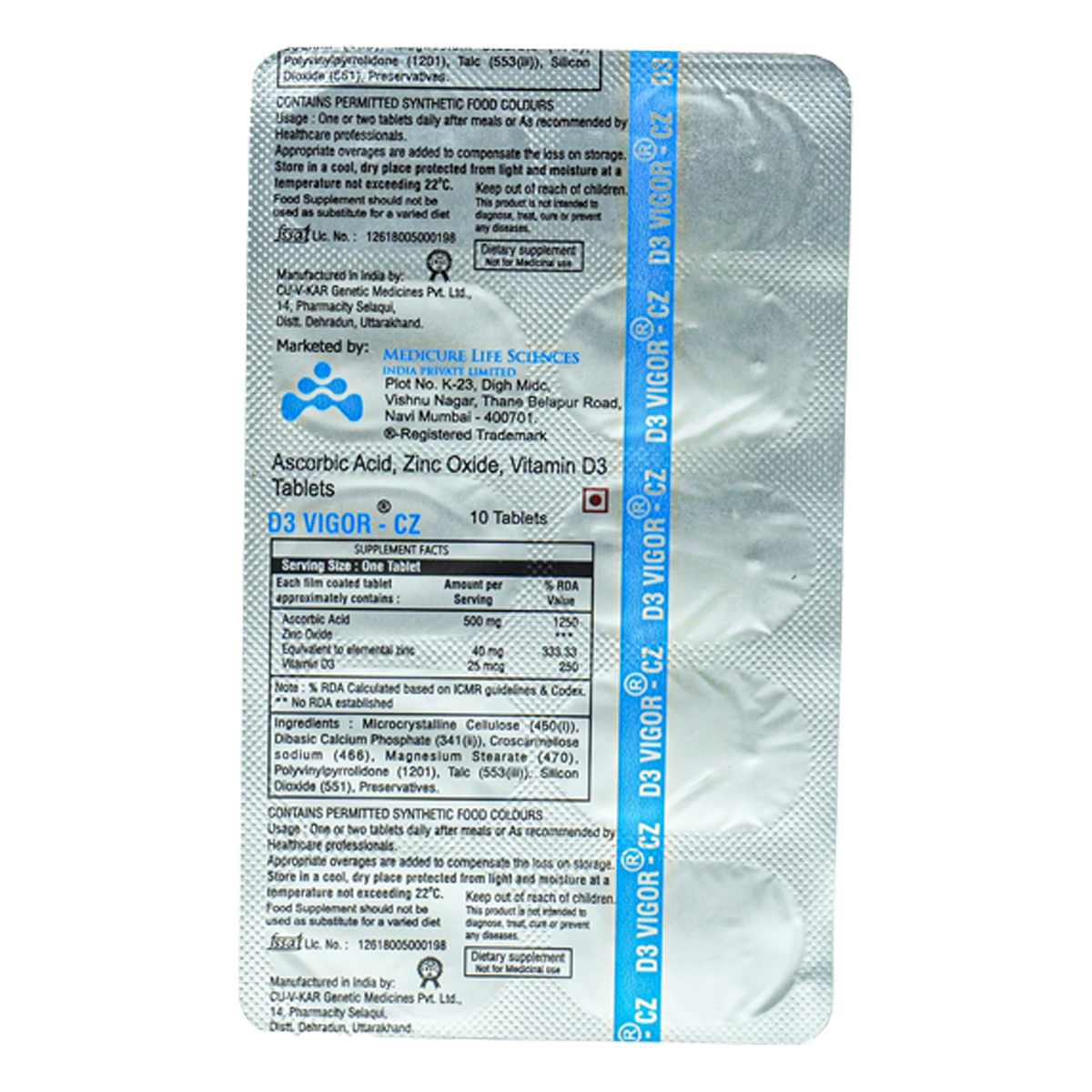 D3 Vigor-CZ Tablet 10's, Pack of 10 D3 Vigor-CZ Tablet 10's, Pack of 10