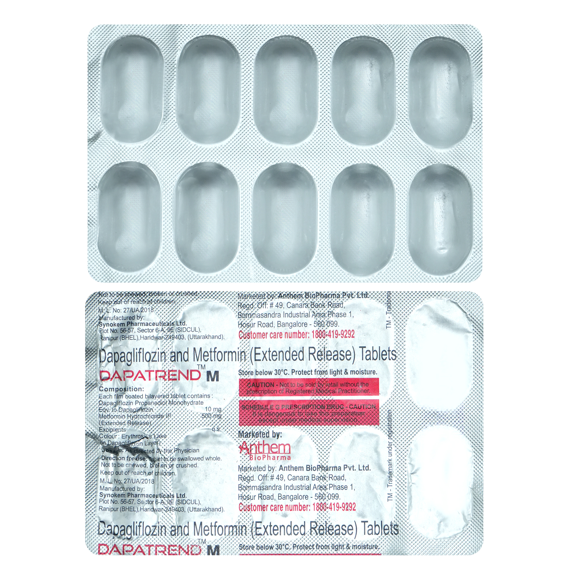 Dapatrend-M 10 mg/500 mg Tablet 10's, Pack of 10 TABLETS Dapatrend-M 10 mg/500 mg Tablet 10's, Pack of 10 TABLETS