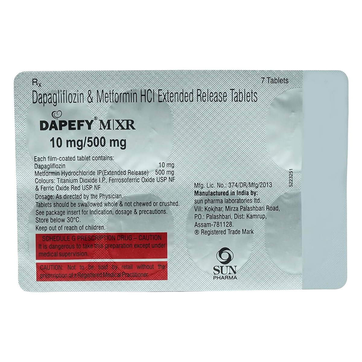 Dapefy M XR 10 mg/500 mg Tablet 7's, Pack of 7 TABLETS Dapefy M XR 10 mg/500 mg Tablet 7's, Pack of 7 TABLETS
